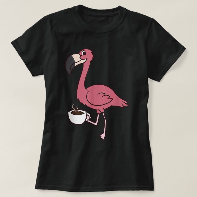 Camiseta Flamingo Com Bebendo De Café Engraçado (Frente do Design)