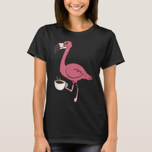Camiseta Flamingo Com Bebendo De Café Engraçado