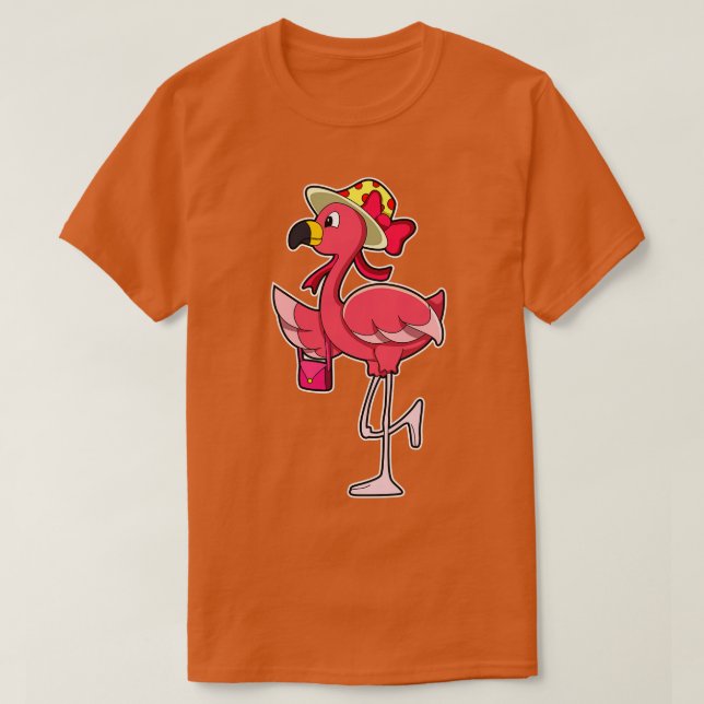 Camiseta Flamingo com chapéu de mala (Frente do Design)