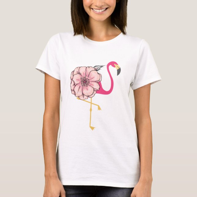 Camiseta Flamingo com design de flor (Frente)