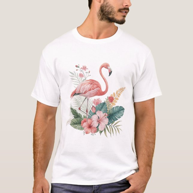 Camiseta Flamingo Com Flores (Frente)
