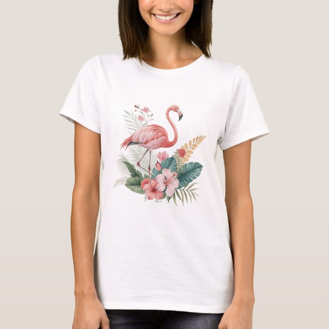 Camiseta Flamingo Com Flores (Frente)