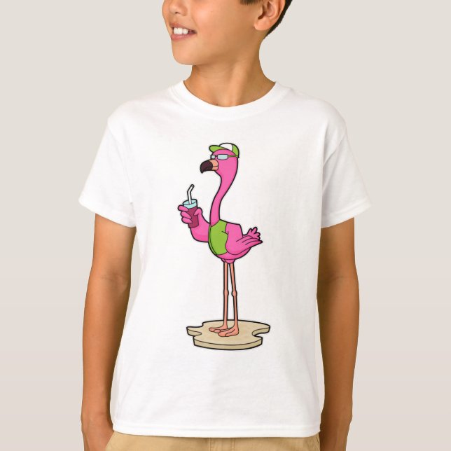 Camiseta Flamingo com óculos de sol e Boné (Frente)