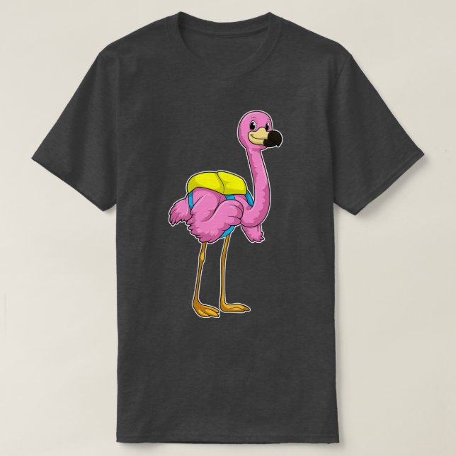 Camiseta Flamingo como Alunos com saco escolar (Frente do Design)