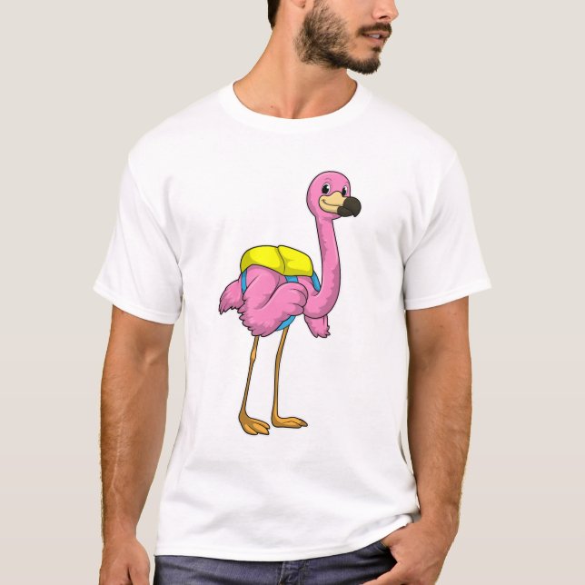 Camiseta Flamingo como Alunos com saco escolar (Frente)