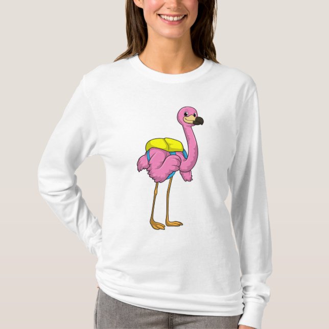 Camiseta Flamingo como Alunos com saco escolar (Frente)