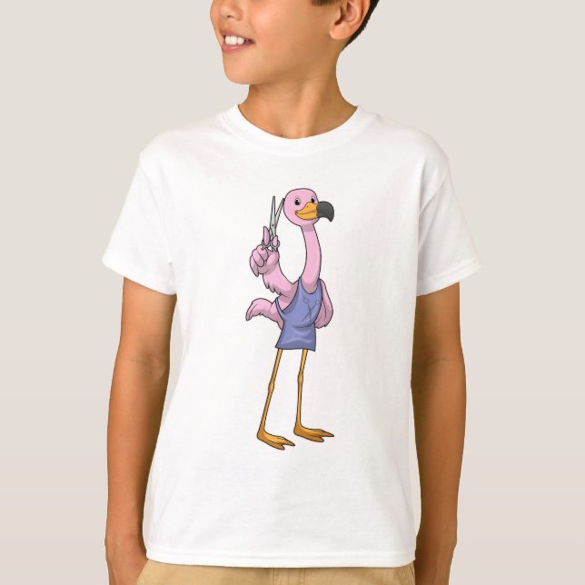 Camiseta Flamingo como Cabelo estilista com Tesoura (Frente)