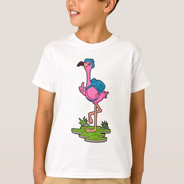 Camiseta Flamingo como Hiker com mochila (Frente)