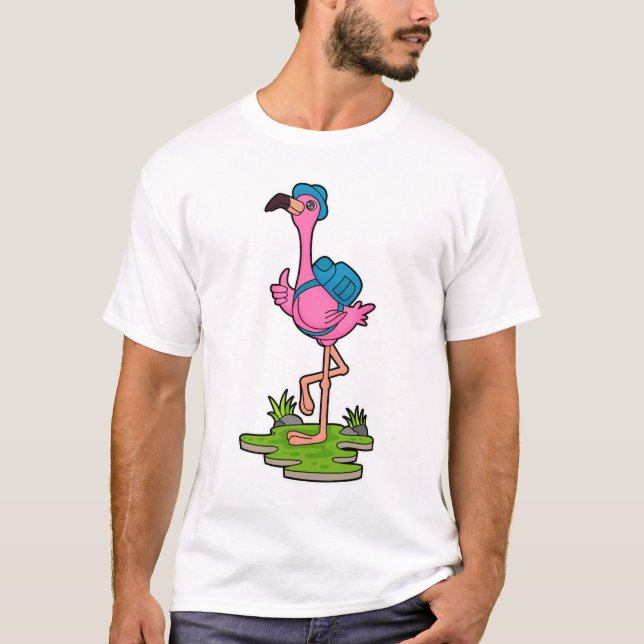 Camiseta Flamingo como Hiker com mochila (Frente)