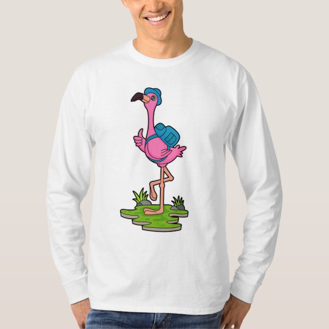 Camiseta Flamingo como Hiker com mochila (Frente)