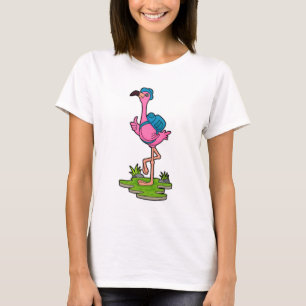 Camiseta Flamingo como Hiker com mochila
