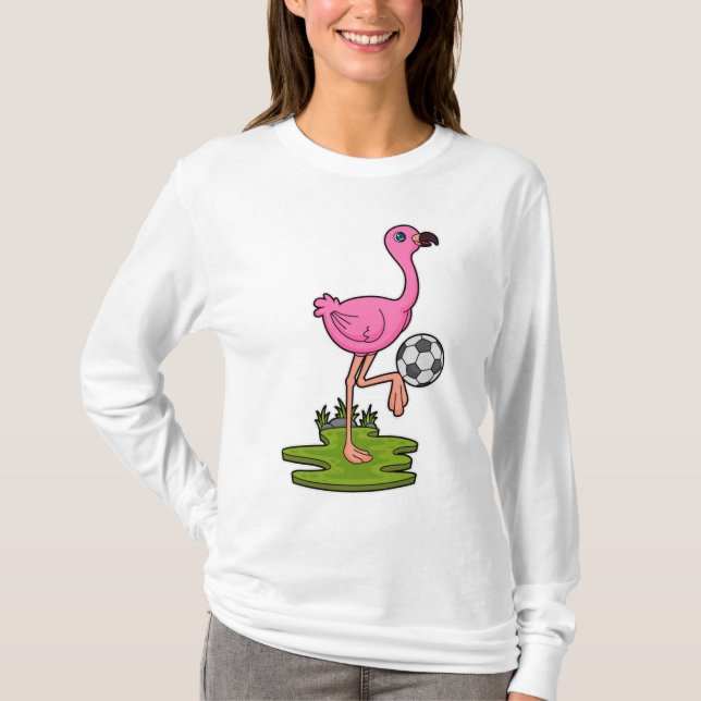 Camiseta Flamingo como jogador de futebol com futebol (Frente)