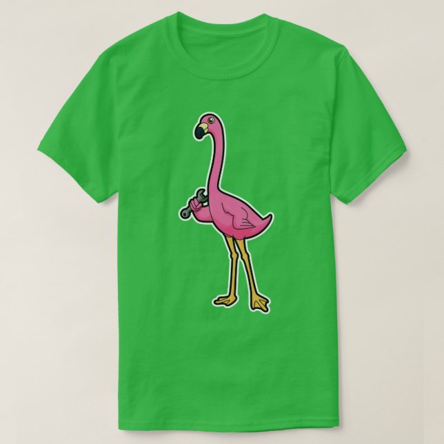Camiseta Flamingo como mecânico com chave inglesa (Frente do Design)