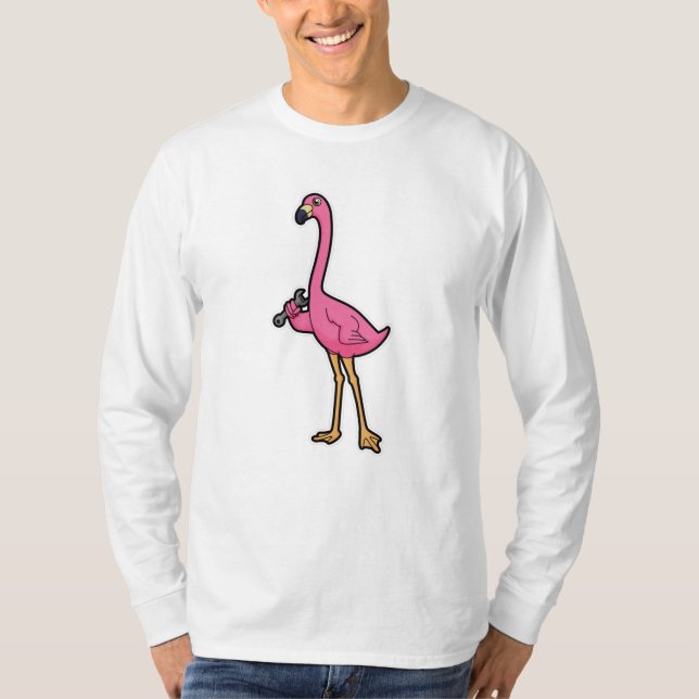 Camiseta Flamingo como mecânico com chave inglesa (Frente)