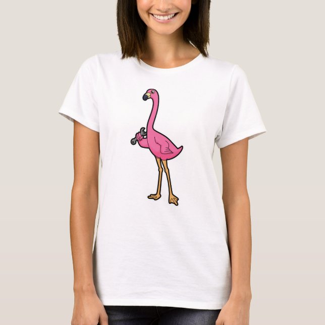 Camiseta Flamingo como mecânico com chave inglesa (Frente)