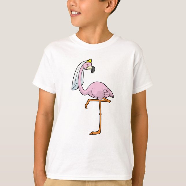 Camiseta Flamingo como Noiva em Casamento com Véu (Frente)
