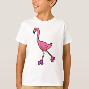Camiseta Flamingo como Patinador com patins de rolo