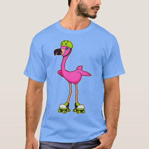 Camiseta Flamingo como Skater com Capacete de skates Roller