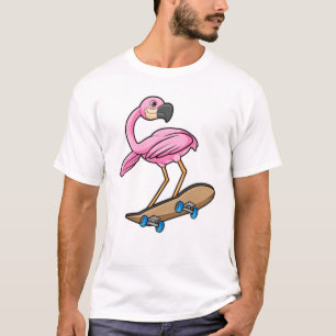 Camiseta Flamingo como Skater com skate