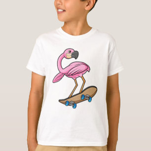 Camiseta Flamingo como Skater com skate