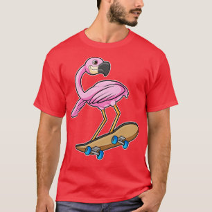 Camiseta Flamingo como Skater com skate