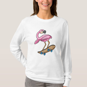 Camiseta Flamingo como Skater com skate