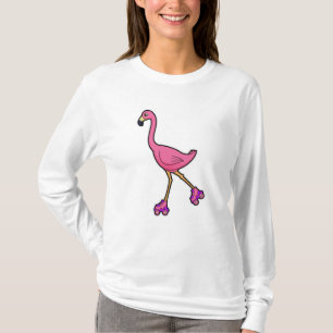 Camiseta Flamingo como Skater com skates Roller
