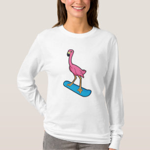 Camiseta Flamingo como Snowboarder com Snowbaord