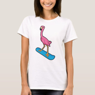Camiseta Flamingo como Snowboarder com Snowbaord
