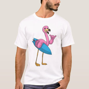 Camiseta Flamingo como surfista com surfboard