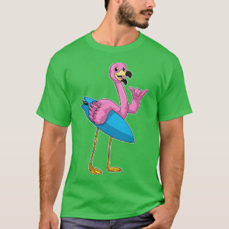 Camiseta Flamingo como surfista com surfboard