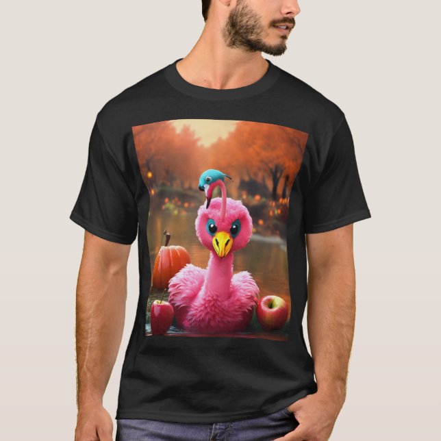 Camiseta Flamingo cor-de-rosa na cala de roupa do dragão (Frente)