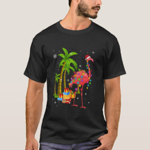 Camiseta Flamingo cor-de-rosa Palm Tree Tropical Xmas Fu