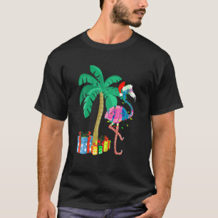 Camiseta Flamingo cor-de-rosa Palm Tree Tropical Xmas Fu