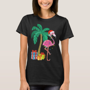 Camiseta Flamingo cor-de-rosa Palm Tree Tropical Xmas Fu