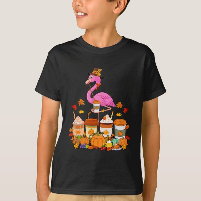 Camiseta Flamingo de Ação de Graças Vestindo Cafés de Queda (Frente)