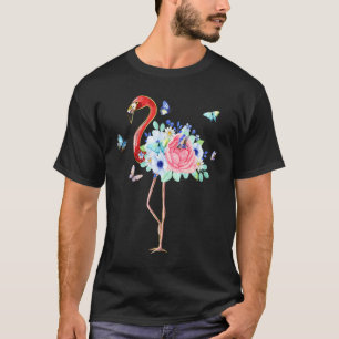 Camiseta Flamingo De Cores De Água Cuta Com Flores De Mante