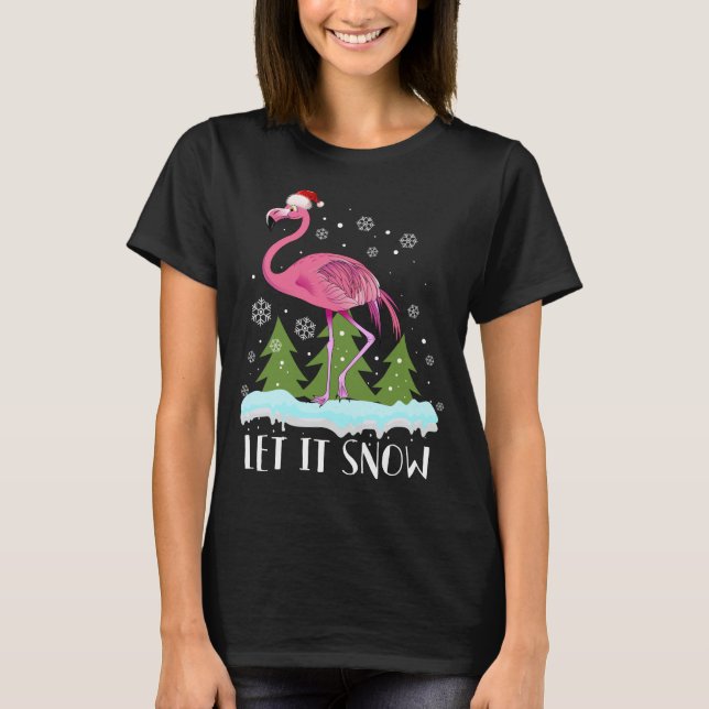 Camiseta Flamingo De Natal Com Papai Noel, Que Neve (Frente)