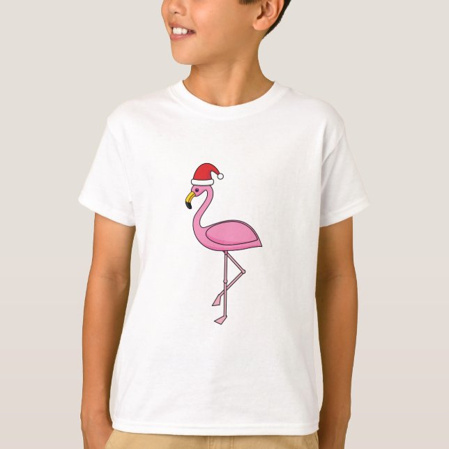 Camiseta Flamingo de Natal com Santa Hat (Frente)