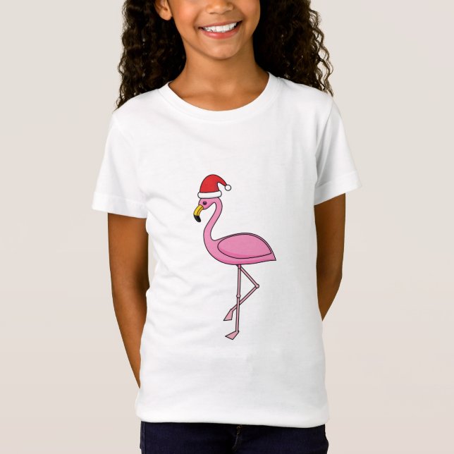 Camiseta Flamingo de Natal com Santa Hat (Frente)