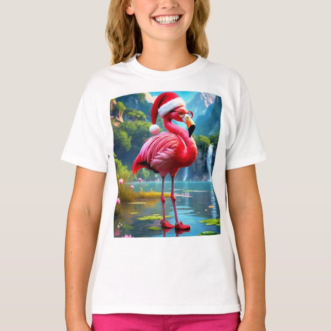Camiseta Flamingo de Natal como Papai Noel-47476 (Frente)