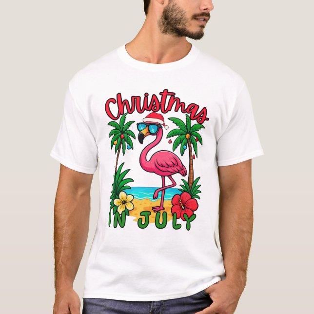 Camiseta Flamingo de Natal em Julho (Frente)