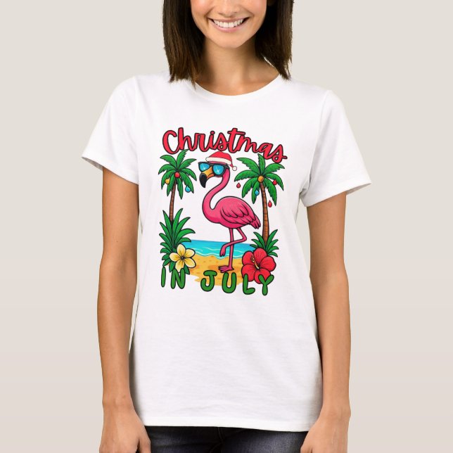 Camiseta Flamingo de Natal em Julho (Frente)