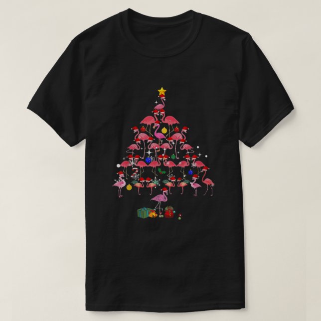 Camiseta Flamingo de Natal Engraçado Flamingos Xmas (Frente do Design)