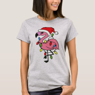 Camiseta Flamingo de Natal Luzes de Natal Presente Divertid