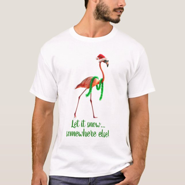 Camiseta Flamingo de Natal na Praia (Frente)