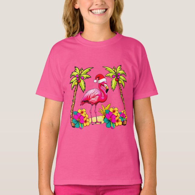 Camiseta Flamingo de Natal tropical para Festivo (Frente)