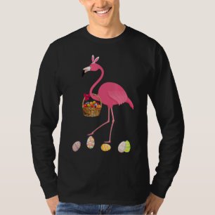 Camiseta Flamingo De Páscoa bonito Com Ouvidos Coelhinhos E