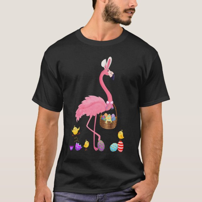 Camiseta Flamingo de Páscoa bonito com Páscoa 1 (Frente)