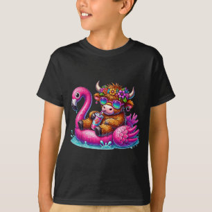 Camiseta Flamingo de Vaca das Terras Altas Flutua Verão Hav